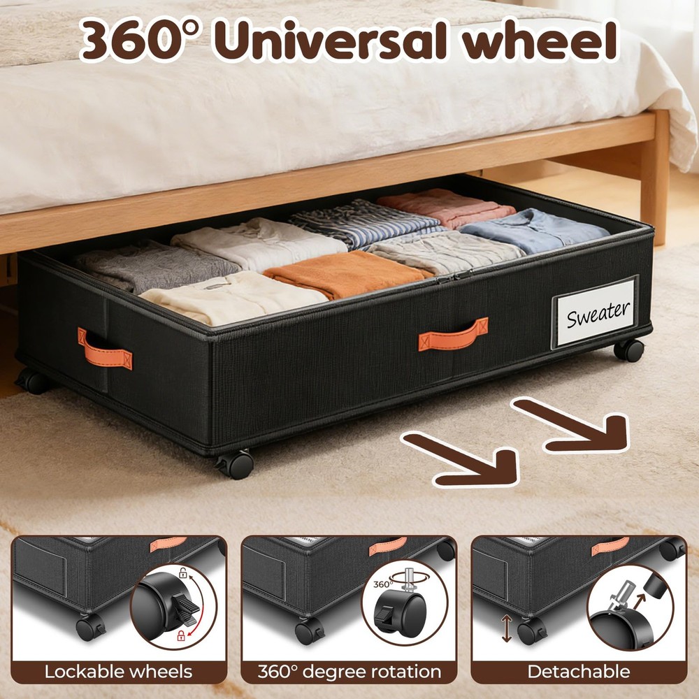 Under Bed Storage with Wheels 2-Pack, Under Bed Storage Containers 66L Clear ...