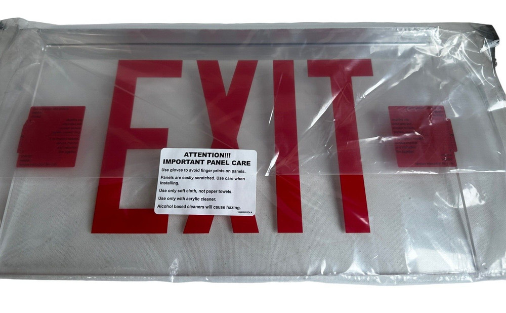 900E LED Exit Sign Edge Lit Red Letters Single Face Battery Backup