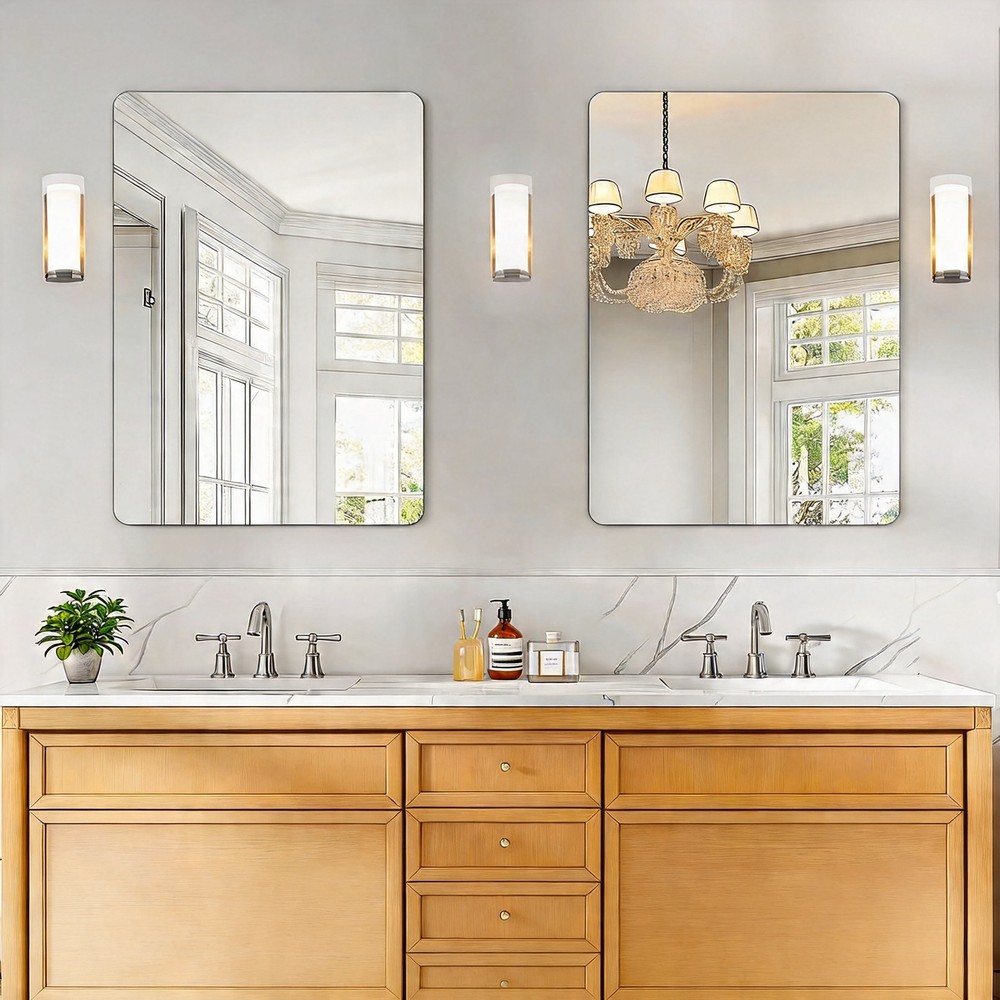 USHOWER 2-Pack 20x30 Frameless Bathroom Mirror Rectangle Wall Vanity Tempered HD