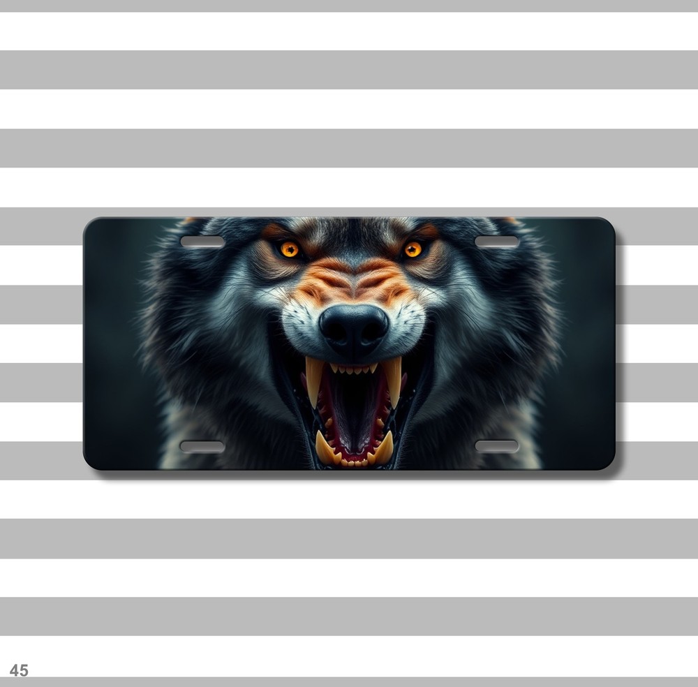 Hyperrealistic Wolf License Plate with Fangs Custom Front Plate Gift Idea