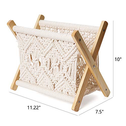Macrame Magazine Rack Boho Storage Holder Standing Basket for Books, Small