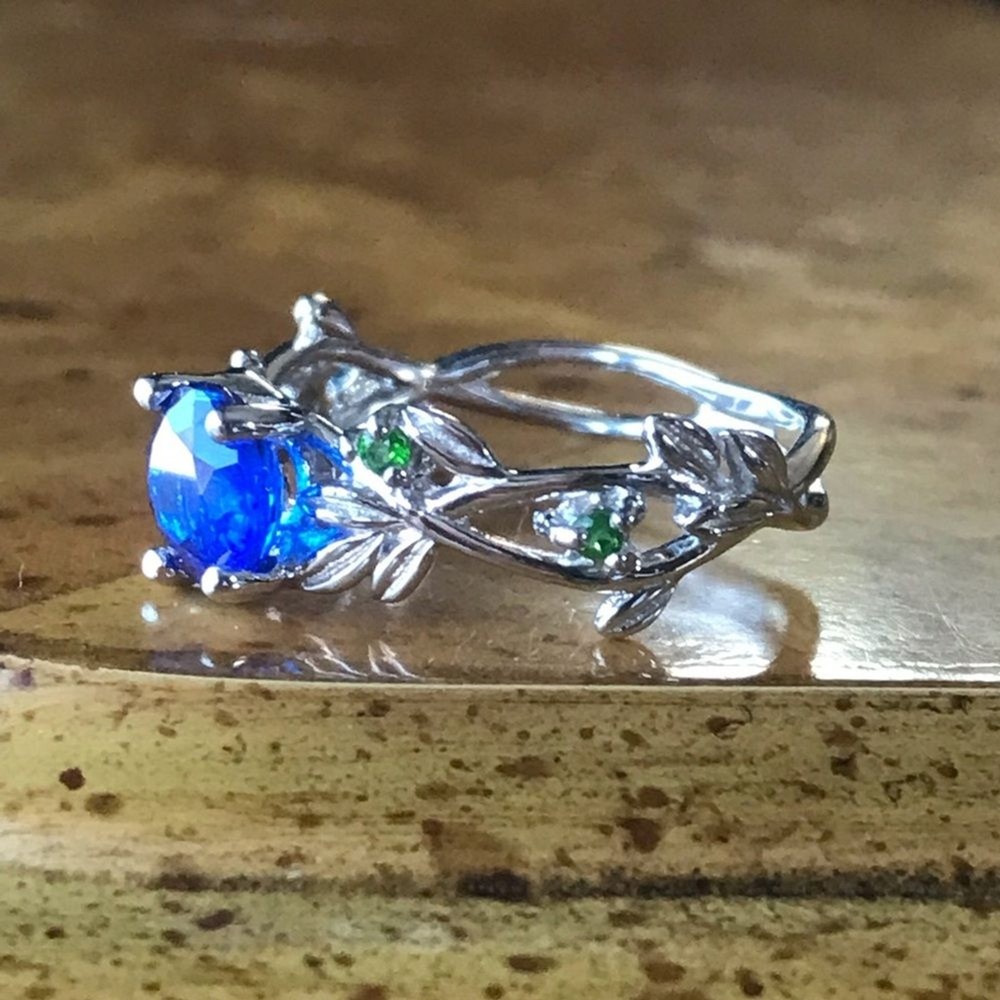 Blue Spinel Chrome Diopside Sterling Silver Ring Size 6