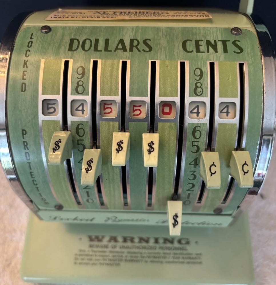 VTG Paymaster Model X550 Check Writing Green Machine W/Key 7 Columns Untested