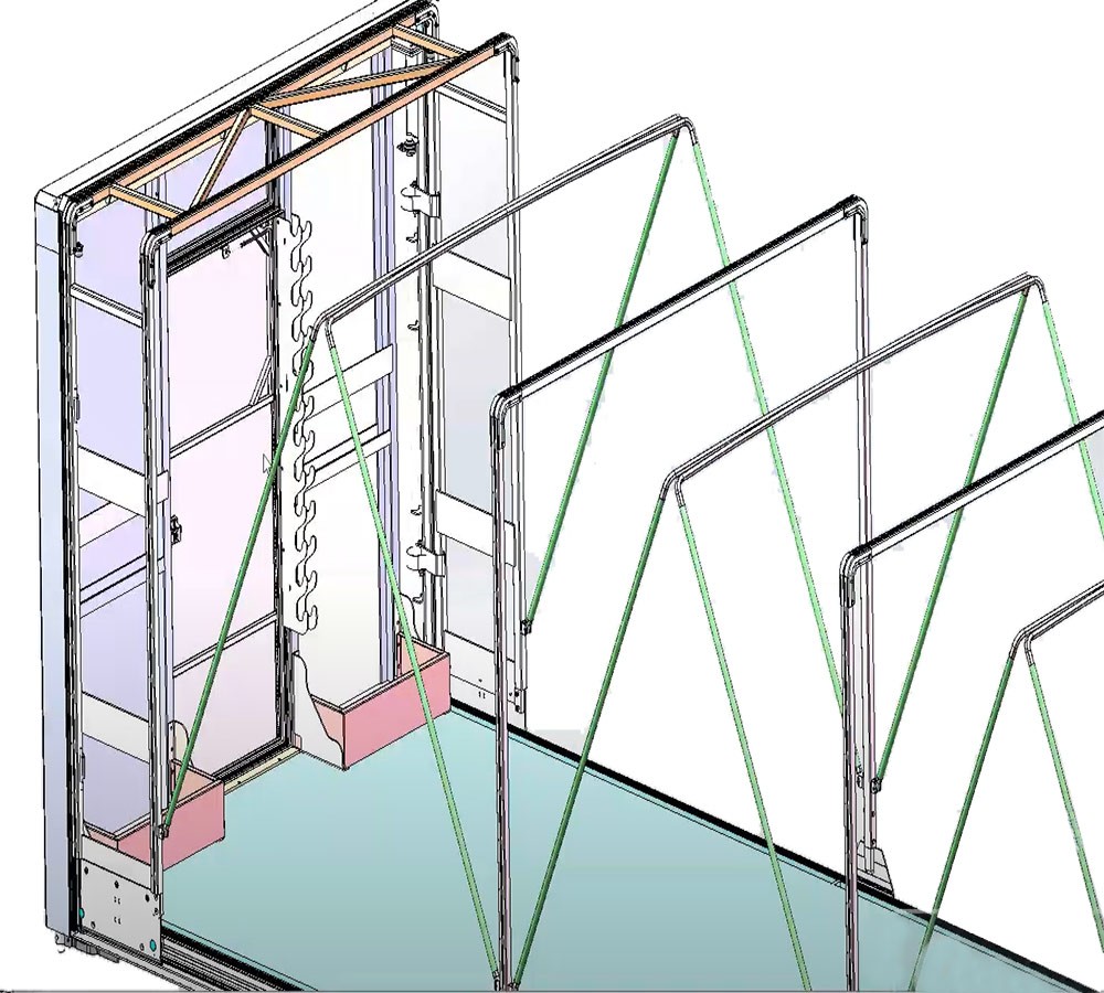 48' Flatbed Rolling Tarp System Manual Locking 22oz Vinyl, Double Lifting Bow