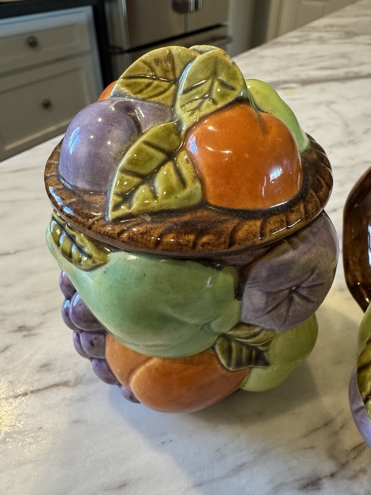 Vintage 1970 Fruit Hand Painted Sugar & Creamer Set