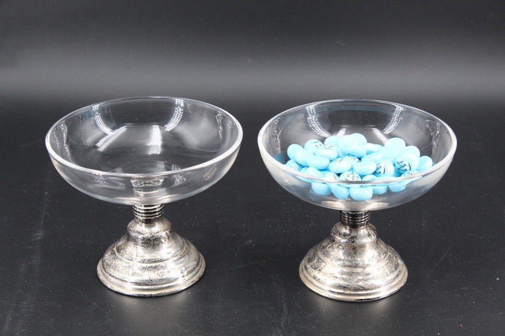 Set of 2 Vintage Sterling Silver Footed Compote/Candy Dish Solid Sterling