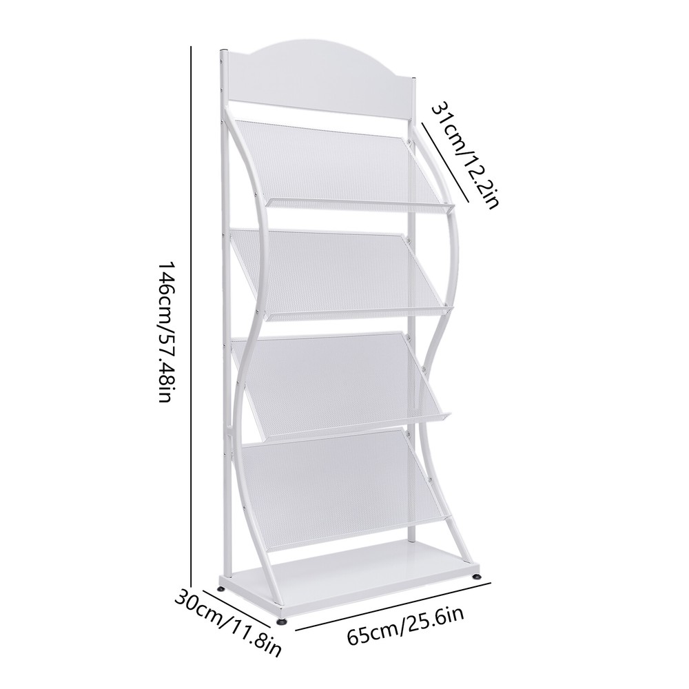 Floor-Standing Magazine Rack 4-Layer Iron Information Rack Storage Rack S-shaped