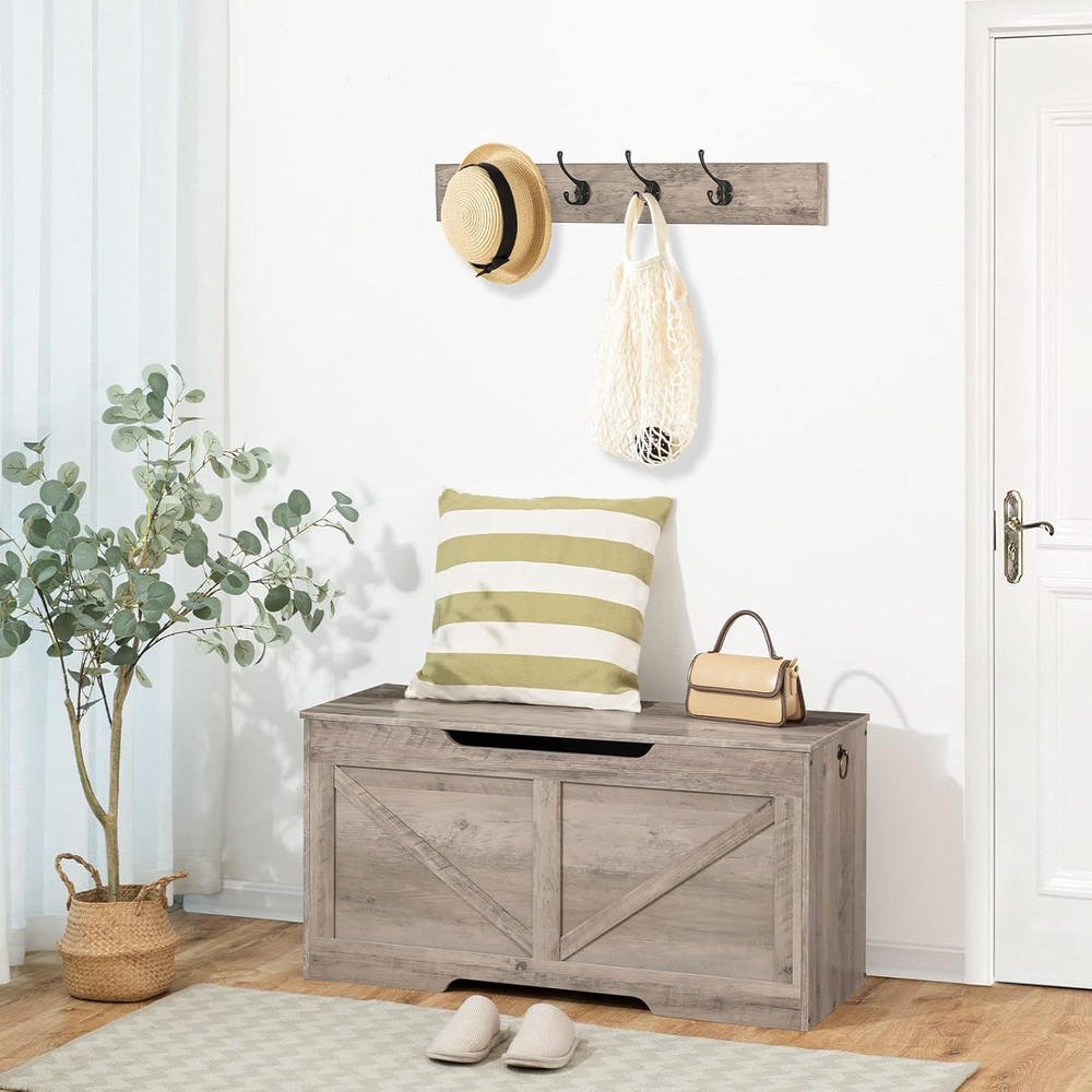 Storage Bench, 39.4” Retro Wooden Storage Chest with U-Shaped Cut-Out Pull, Safe