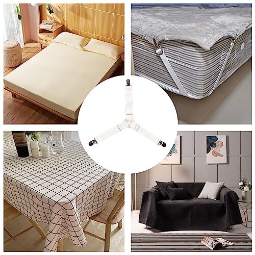 4 Pack White Bed Sheet Straps Elastic Fitted Sheet Clips Bed Gripper for Corners