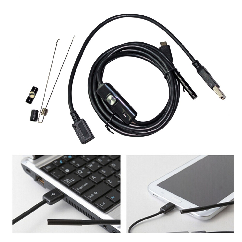 LED Snake Endoscope Borescope Camera Inspection for phone PC Android 5.5MM 2M