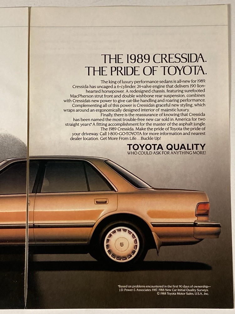 1989 Toyota Cressida Two Page Print Ad