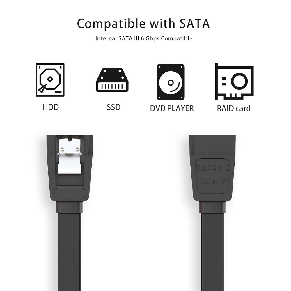SATA Cable III for SSD HDD Data,3 PCS 6Gbps Straight Angle 15 Inch Sata Data Cab