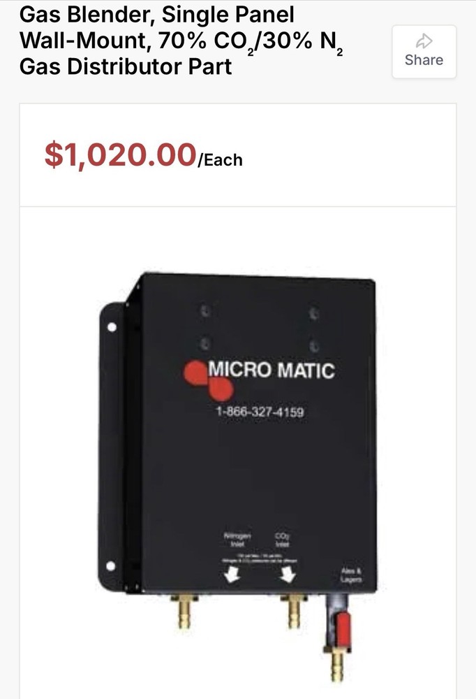 Micro Matic Gas Blender Single Panel Wall-Mount 70% CO2/30% N2