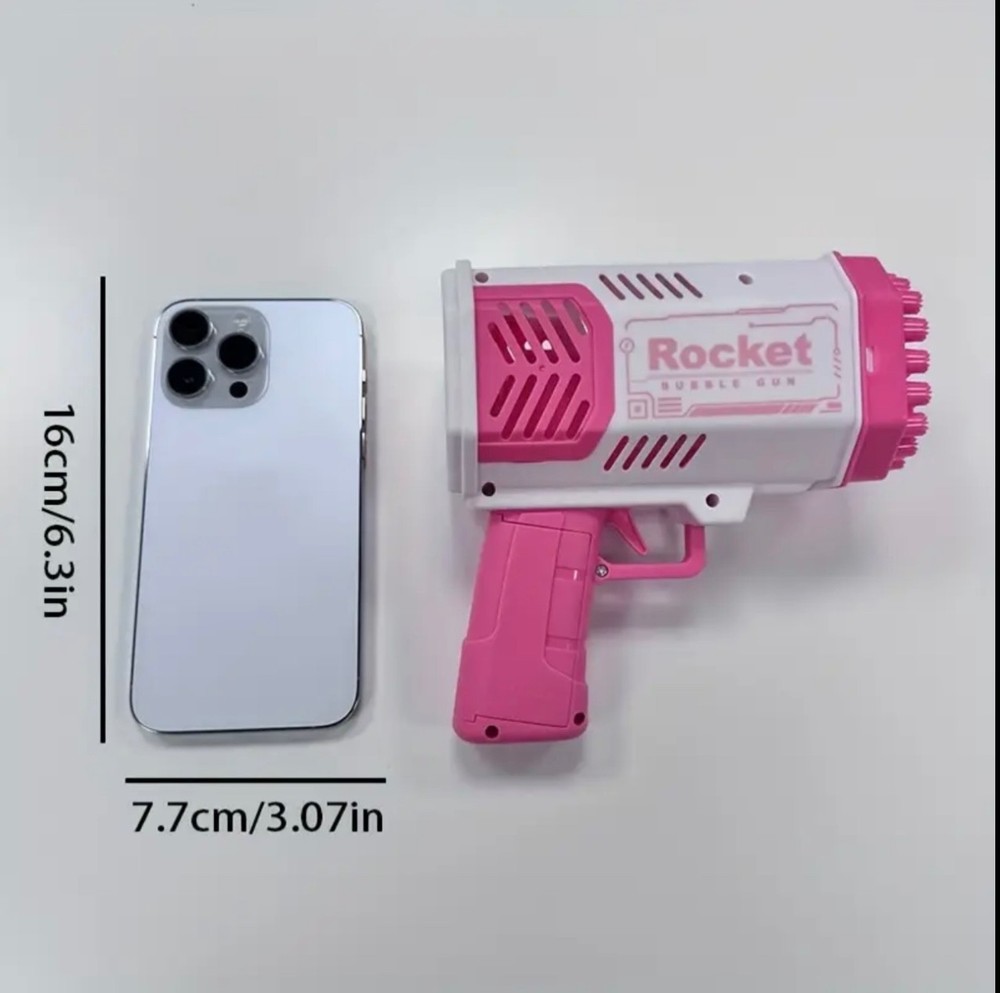 Rocket Bubble Gun – LED Light Automatic Bubble Machine Toy with 40+ Holes