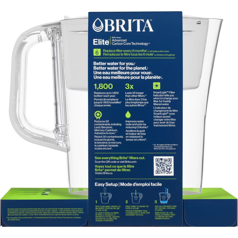 Brita Water Filter Soho Water Pitcher Dispensers with Longlast Water Filter -