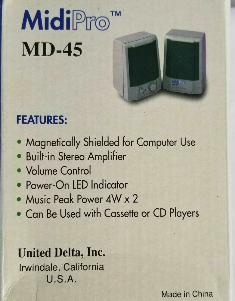 MidiPro MD-45 Computer Speaker System for Cassette or CD Player NEW