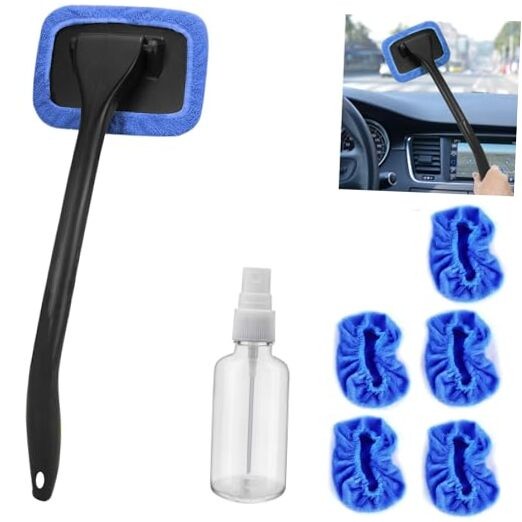 Car Windshield Cleaning Tool, Windshield Cleaner with 5 Washable and Blue