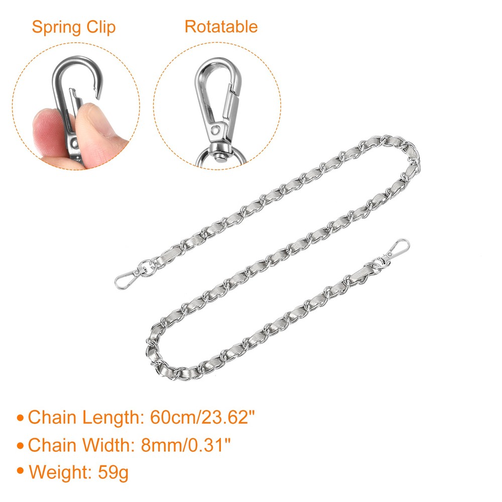 Purse Strap, 24" Leather for Shoulder Strap (Silver, Silver)