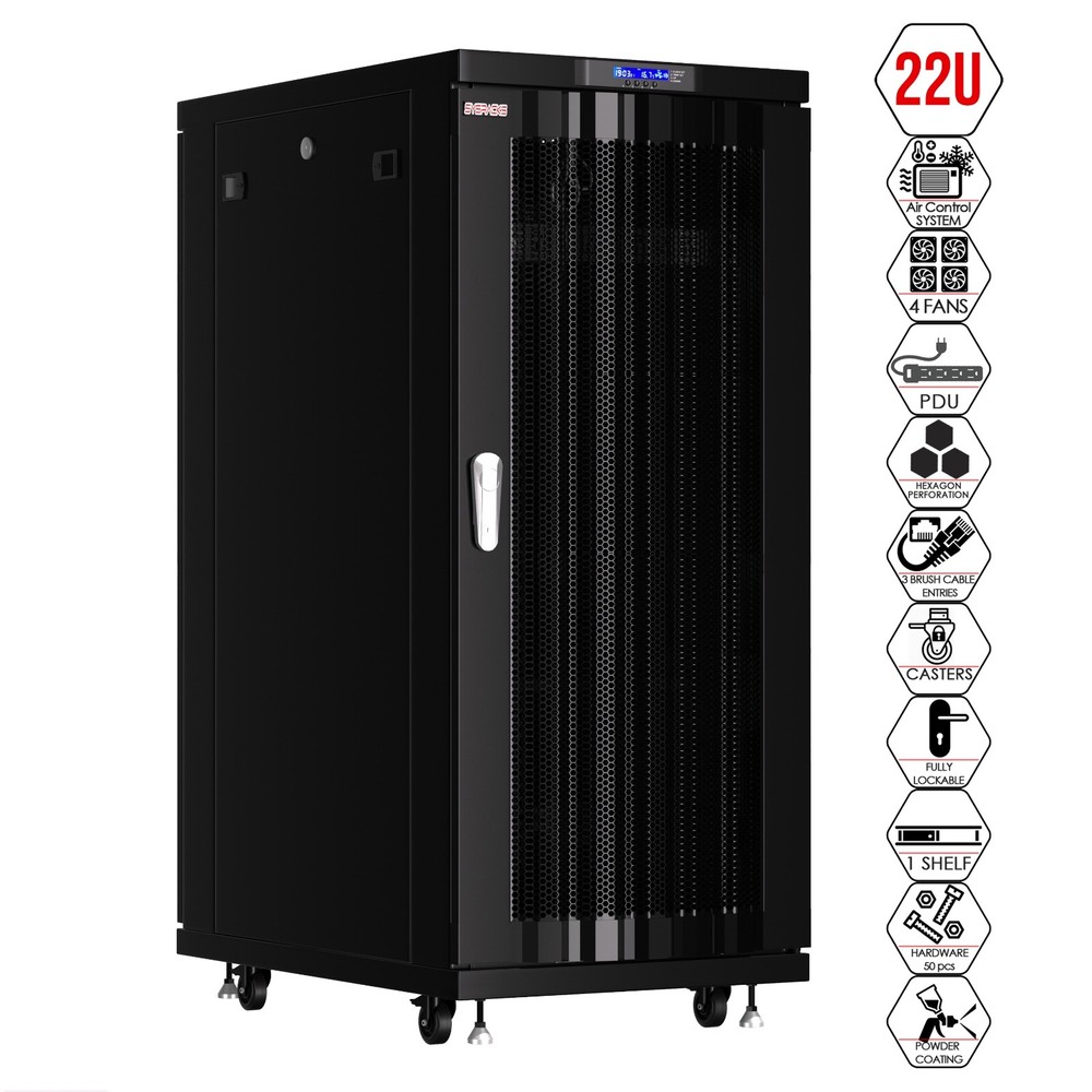 Sysracks 22U 39'' Deep IT Network Data Server Rack Cabinet Mesh Vented Door