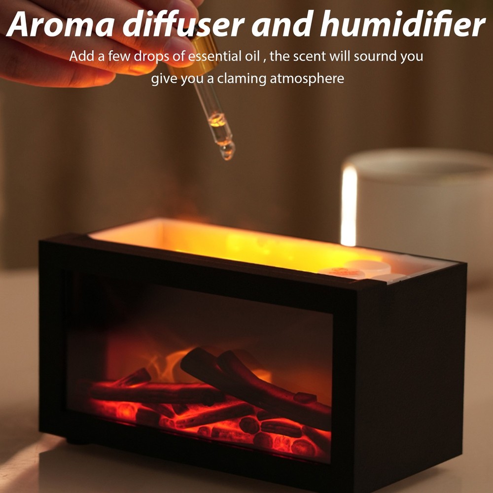 3D Fireplace Diffuser Humidifier with Realistic Flame, Aromatherapy,LED Lights