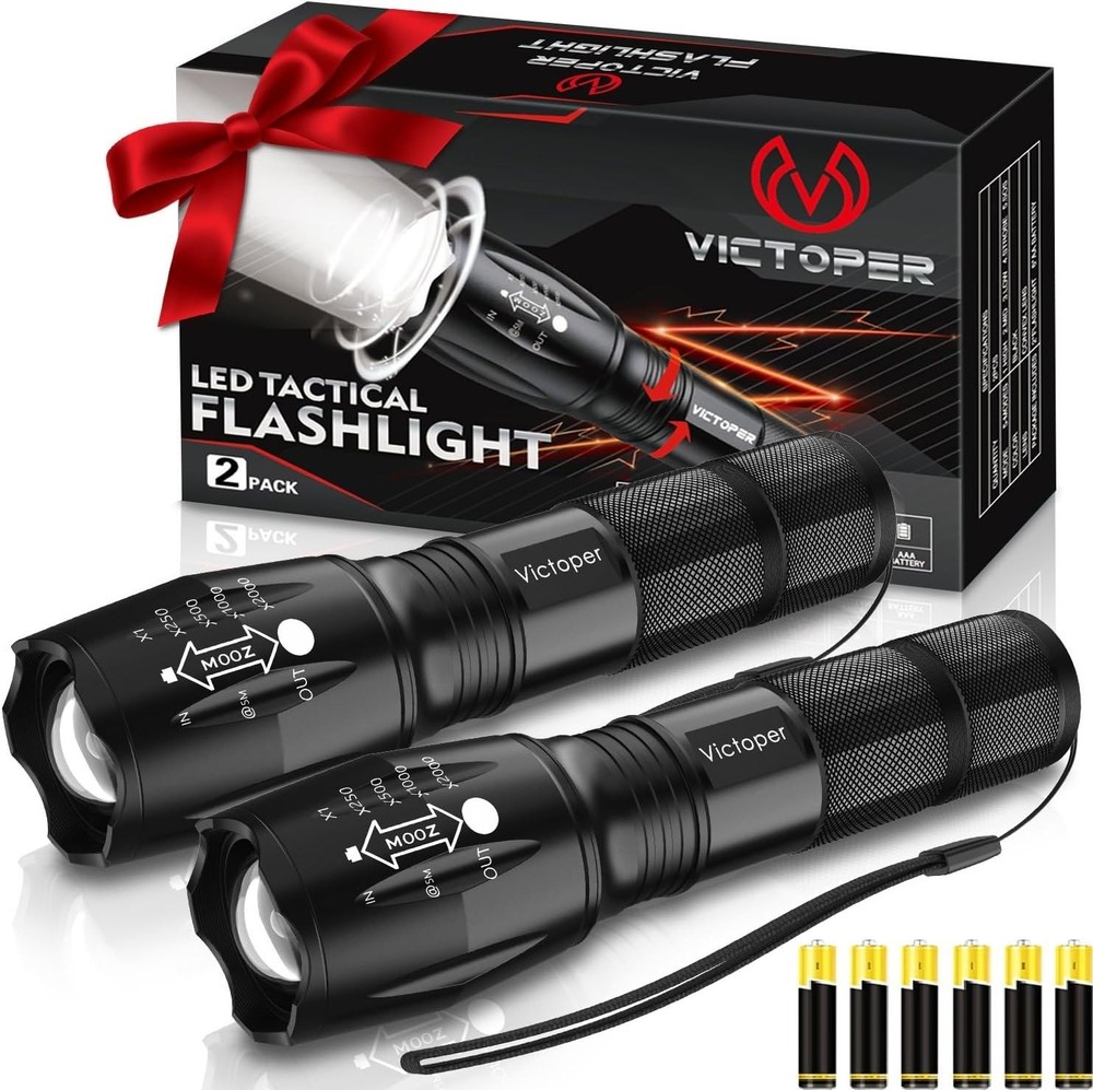 Victoper LED Flashlight 2 Pack, Bright Tactical Torch High 2 PACK, Black