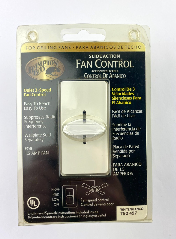 Hampton Bay Slide Action White Fan Control 750457 - 3 speed