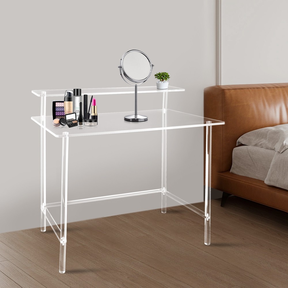 2-tier Acrylic Desk, Home Office Desk, Modern Clear Desk Rectangular