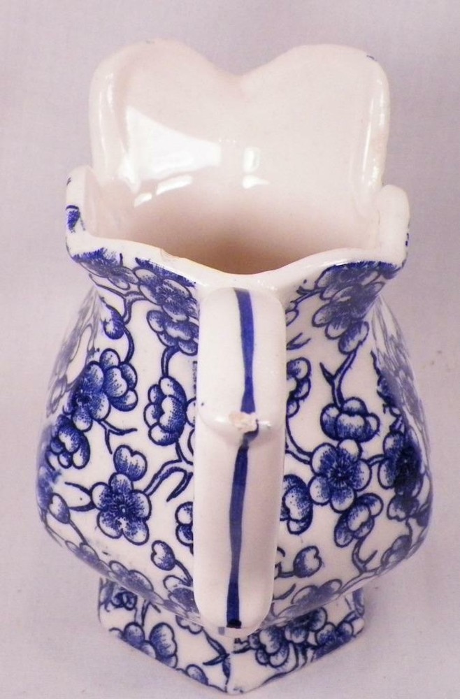 Blue & White Pitcher Ceramic Small Decorative Ruffled Edge As Is