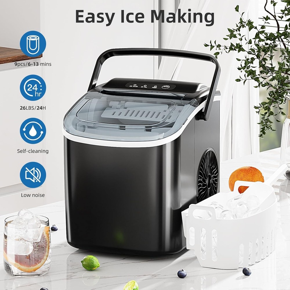 Star Ice Maker Countertop,Portable Ice Machine with Carry Handle, 26Lbs per day