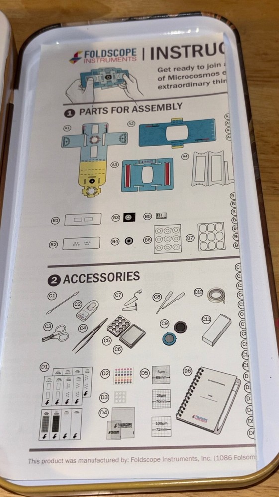 Foldscope Instruments Deluxe Individual Kit Paper Microscope Metal/Tin Case