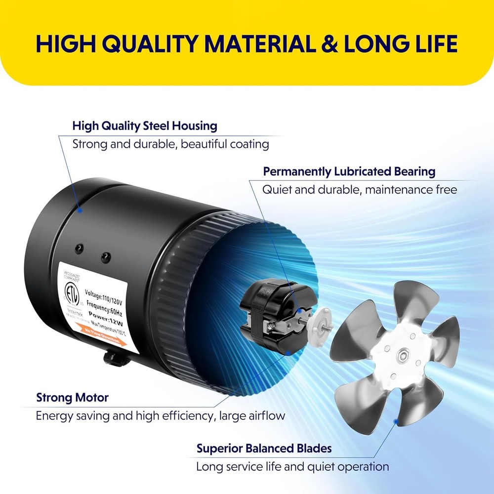 iPower Inline Duct Fan Booster with Variable Speed Control