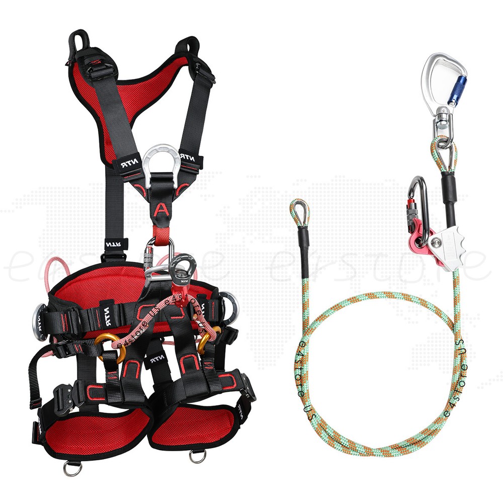 Arborist Tree Climbing Harness and Wire-core Flipline Work Positioning Lanyard