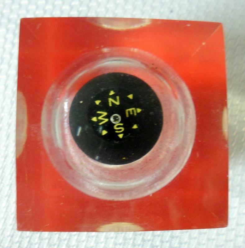 Embedded Lucite Compass Paperweight