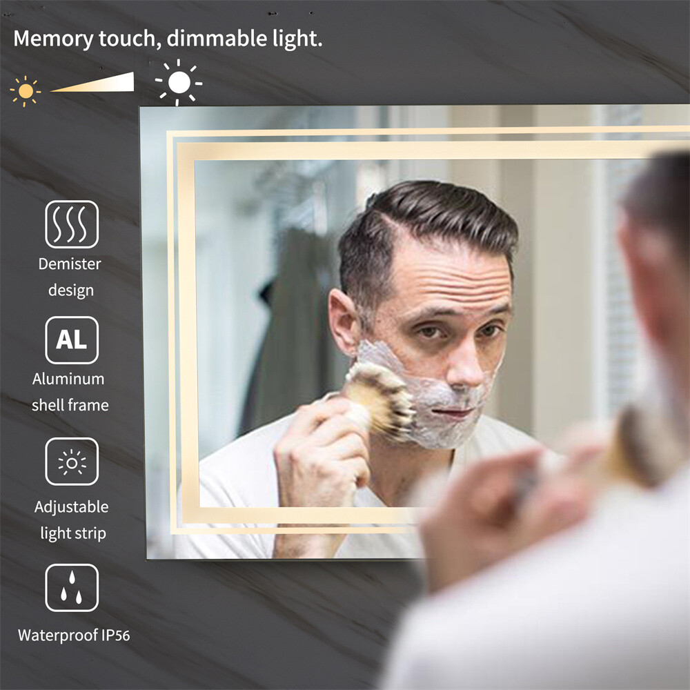 60x31'' Large LED Bathroom Vanity Mirror with Front Lights + Backlit Dimmable HD