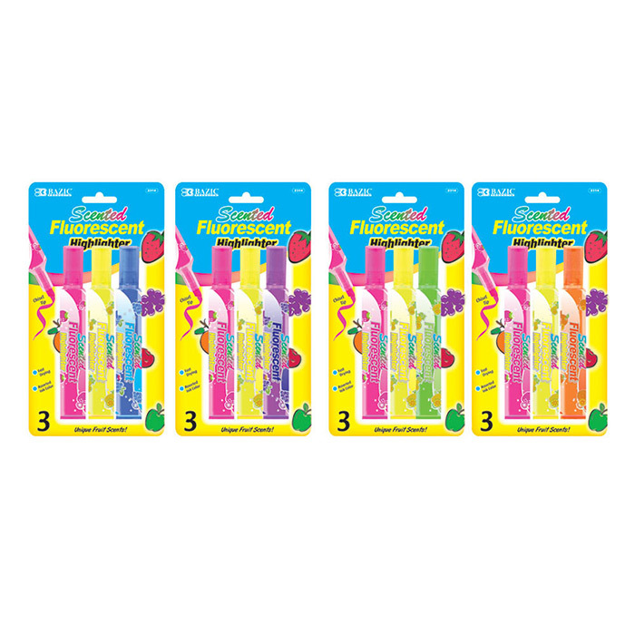 3 pc/pack Assorted color Fruit Scented Fluorescent Highlighter by Bazic #2314