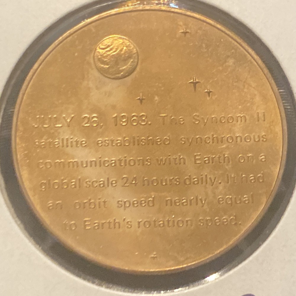 Vintage Syncom 2 Bronze Token Space Synchronous Orbit Satellite Token