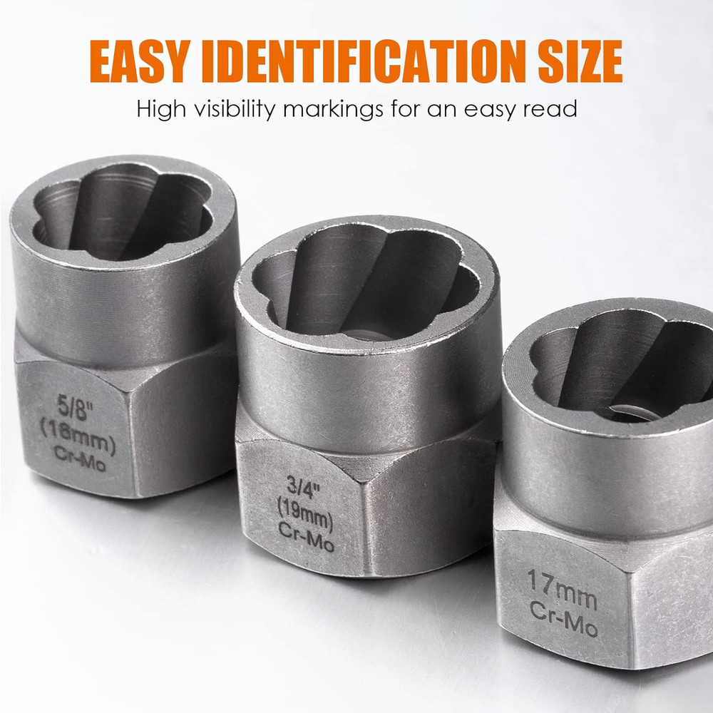 THINKWORK Bolt Extractor Kit, 13+1 Pieces Nut Extractor Socket Set, 3/8" Drive R