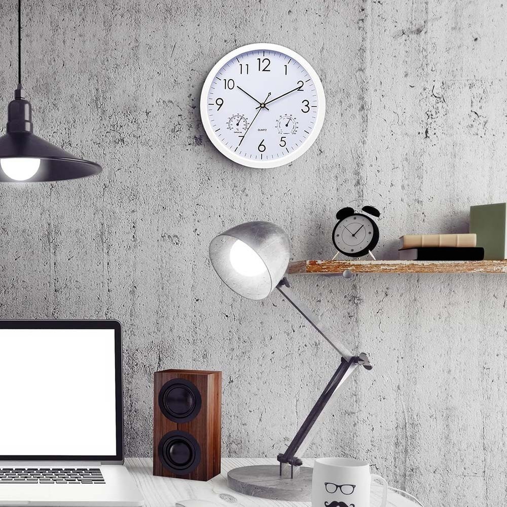 Modern 30cm Silent Wall Clock with Temperature and Humidity Measurement