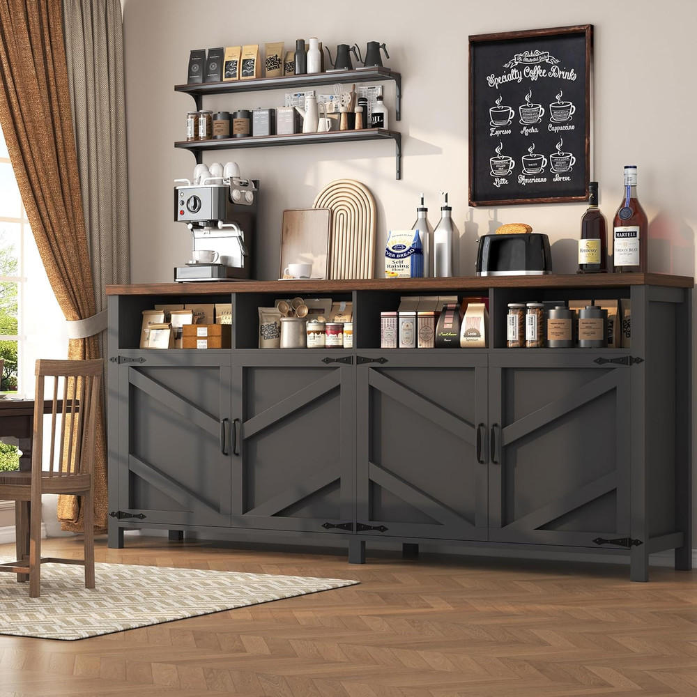 Farmhouse 63'' Buffet Sideboard with 4 Doors - Stylish Kitchen Storage Cabinet