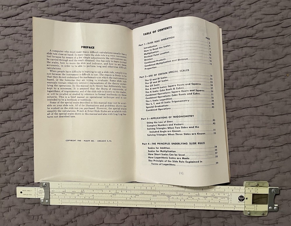 2 Slide Rules. Vintage. Pickett w/Instructions And Case. Engineering Slide Rule.