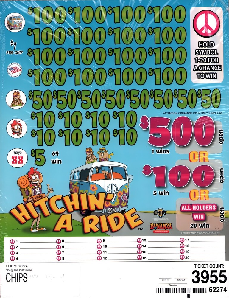 Pull Tab Tickets - Chip Tickets - Game - Holder - Hitchin A Ride