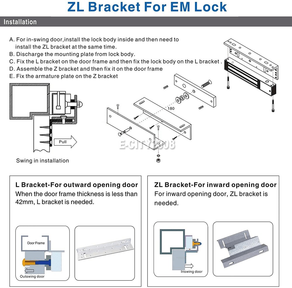 Access Control L&Z Bracket For 600Lbs 280KG Electromagnetic Lock US
