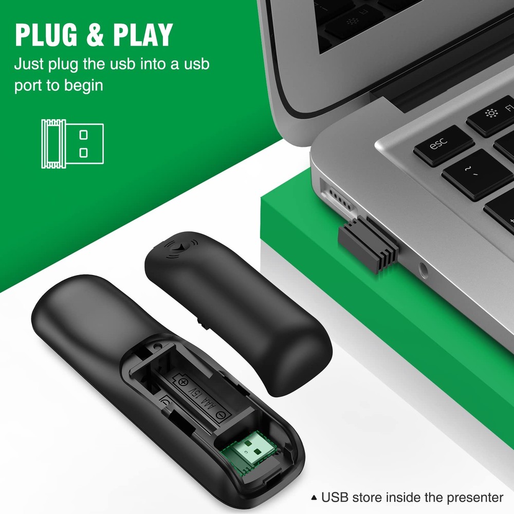 Presentation Clicker Mouse Control with Green Light for PowerPoint Presentati...