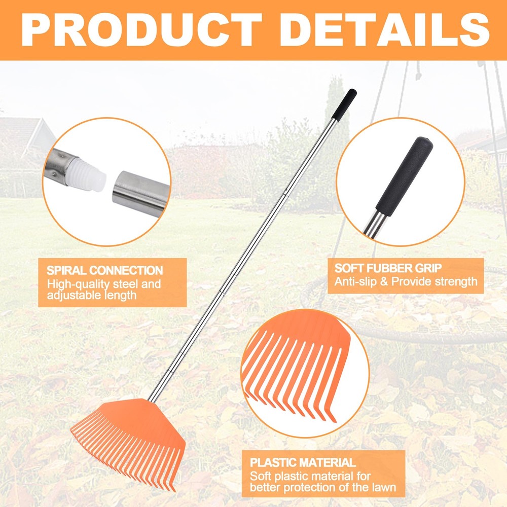 YEELOR Leaf Rake16.5 Wide Adjustable Handle Rake - Plastic Head, Yellow