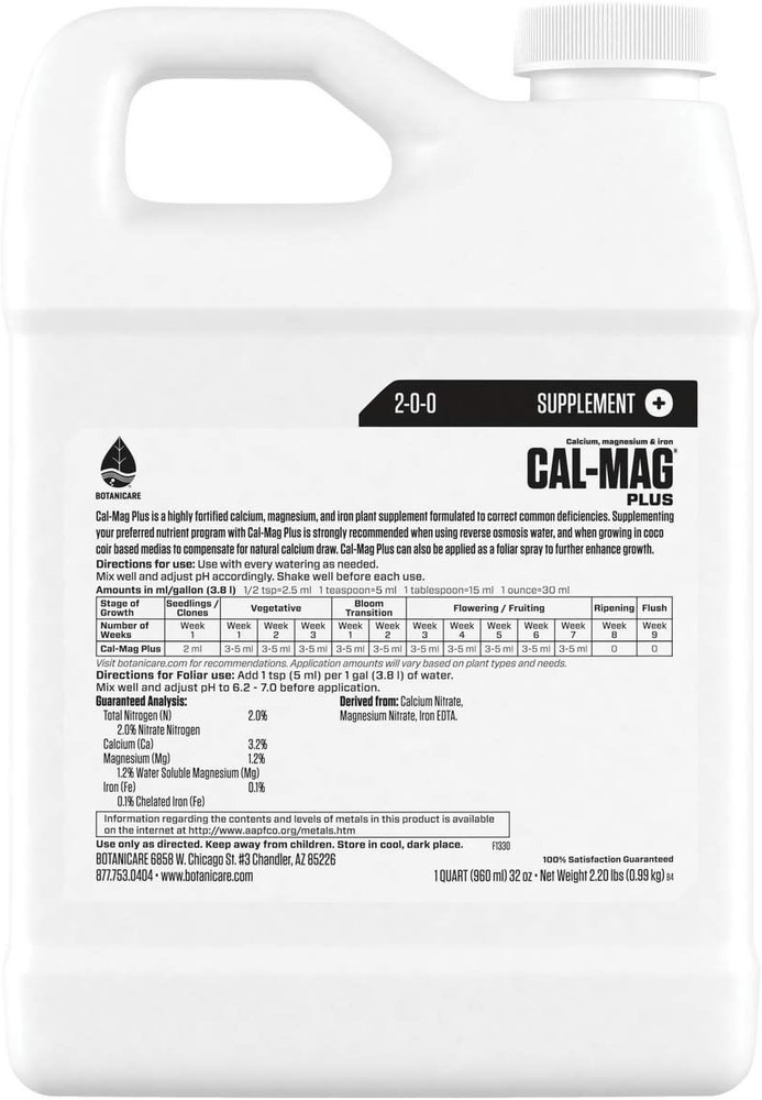 Hydroponic & Soil Use: Cal-Mag Plus 1 Quart Calcium, Magnesium, Iron Supplement