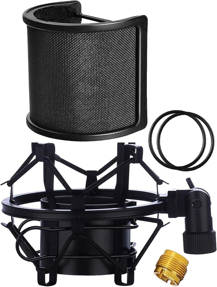 Microphone Shock Mount with Pop Filter for 46-51mm Mics - Anti-Vibration