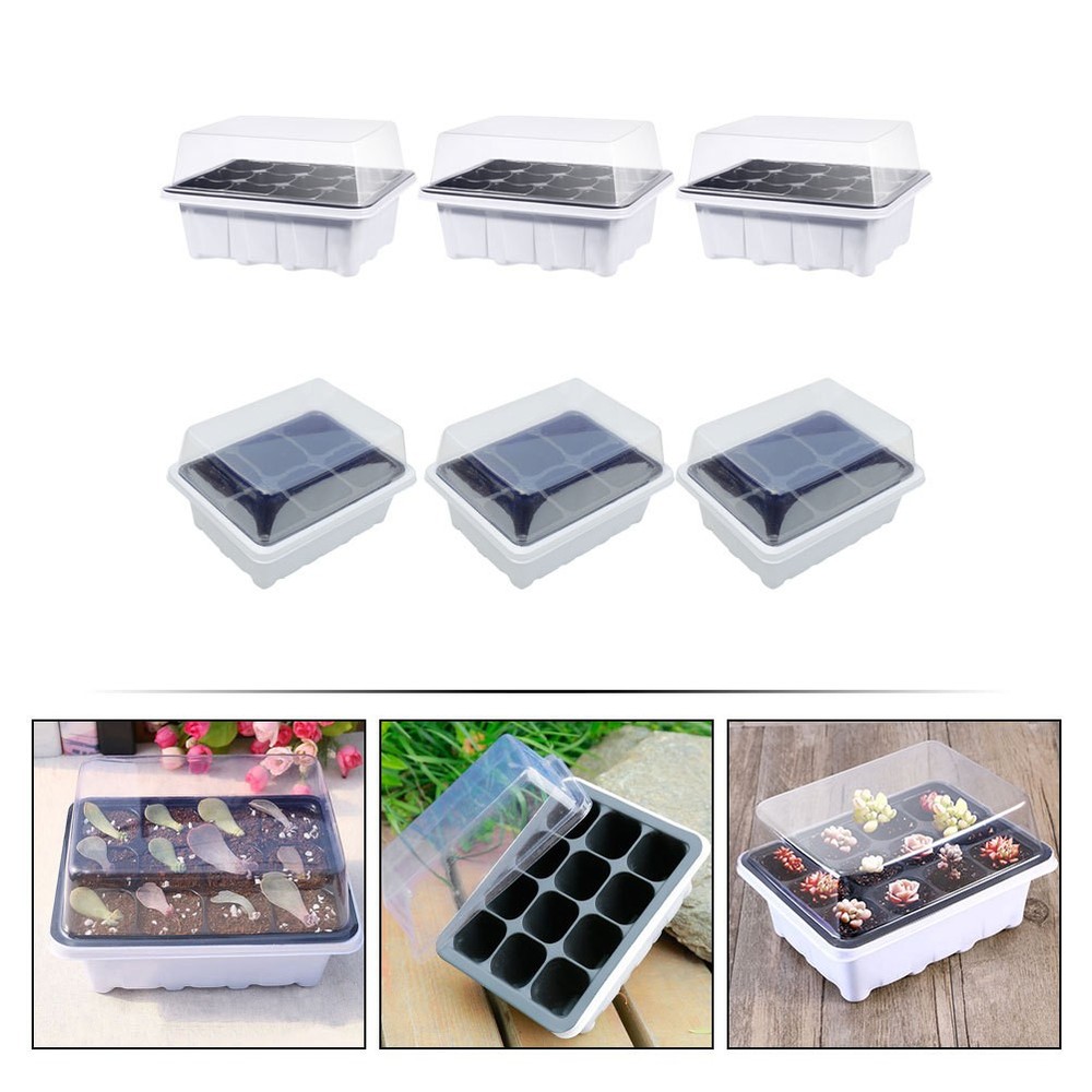 6 Pcs Plastic Plant Starter Trays Boxes for Vegetable Germination Gardening