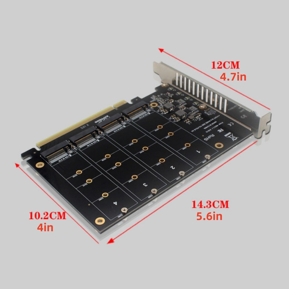 NVME M.2 Adapter Card PCIE X16 Splitter Expansion Controller 4-Disk Soft RAID