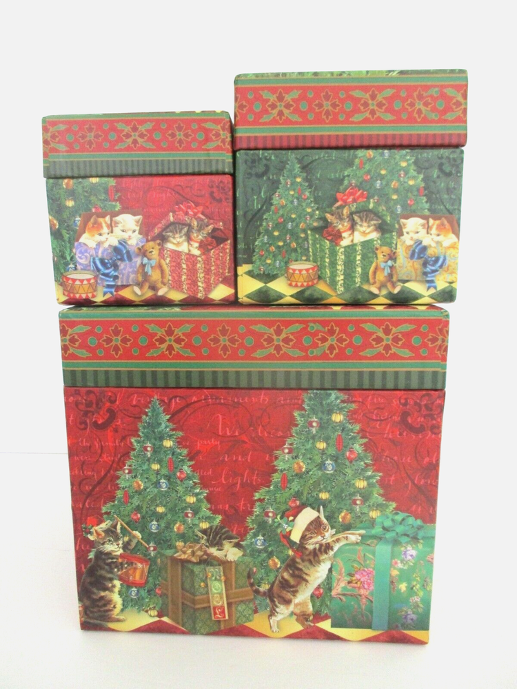 Punch Studio Kitty Cat Holiday Nesting Storage Boxes Set of 3
