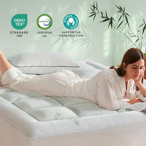 Memory Foam Mattress Topper for Back Pain, Rayon Derived from Full White